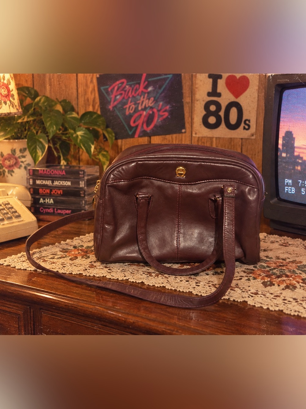 VTG Etienne Aigner shoulder satchel bag,Oxblood color 80/90s